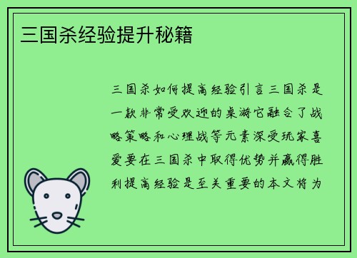 三国杀经验提升秘籍